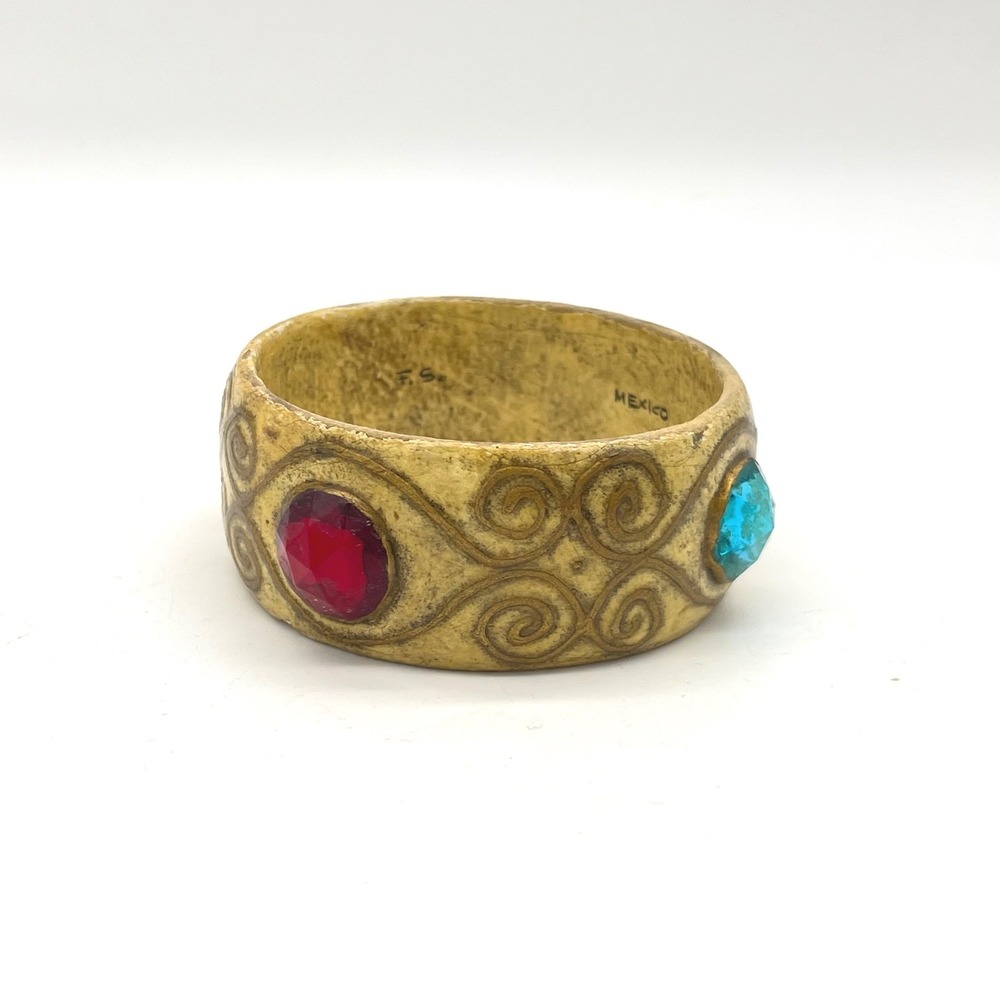 Fred Sexton Nube Blanca Paper Mache Bangle Bracelet Mexico Multi Color Gems FS